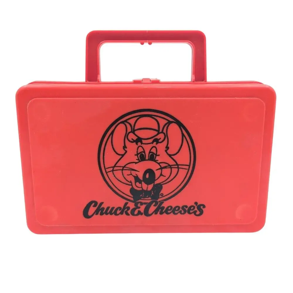 Vintage Chuck E. Cheese's Red Plastic Lunch Box Whirley Industries USA 1970s 80s